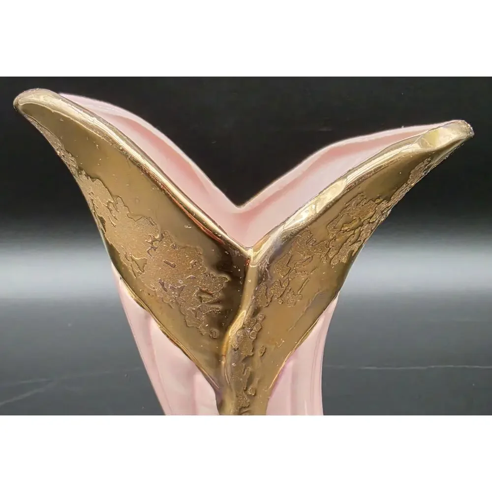 VTG Savoy China Pink & 24K Gold Cornucopia Horn Vase 6.125